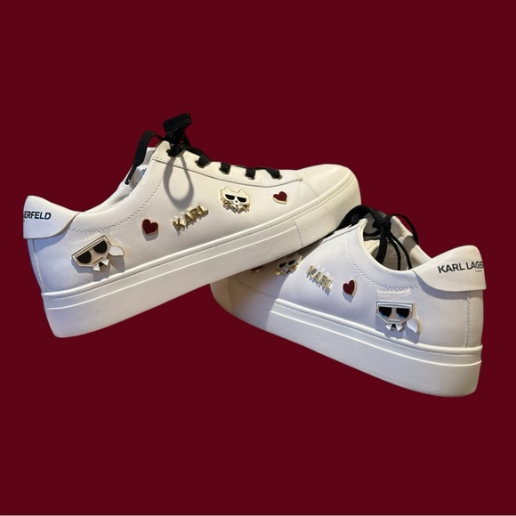 Karl Lagerfeld 9.5 pinned Cambie Women’s Sneakers White Logo low top - Picture 7 of 12